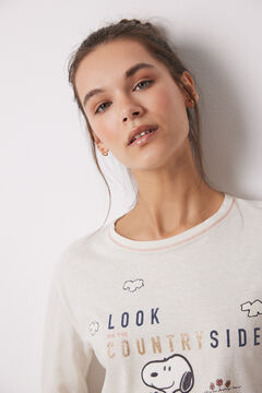 Womensecret Pijama larga 100% algodón cuadros Snoopy café
