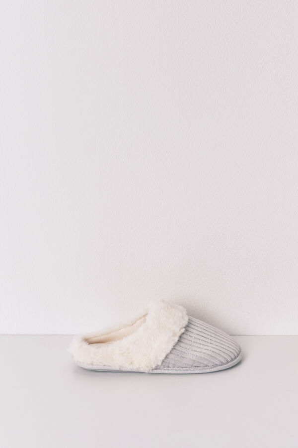 Women'secret Pantuflas para casa de pelo de lúrex gris gris
