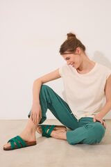Womensecret Pantalón capri de lino y viscosa verde verde