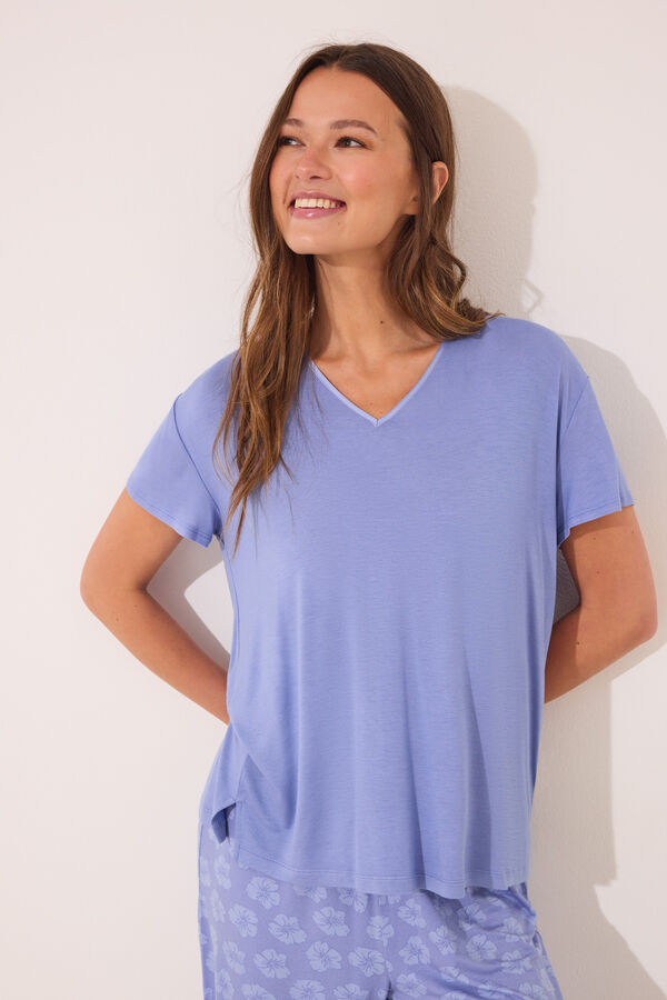 Womensecret Pijama capri de manga corta de viscosa azul azul