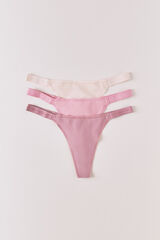 Women'secret Pack de 3 tangas tira de algod&oacute;n rosa con logo blanco