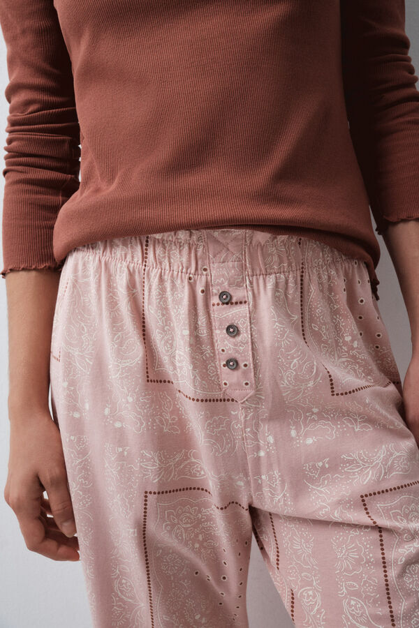 Women'secret Pantal&oacute;n largo de algod&oacute;n con estampado bandana rosa rosa