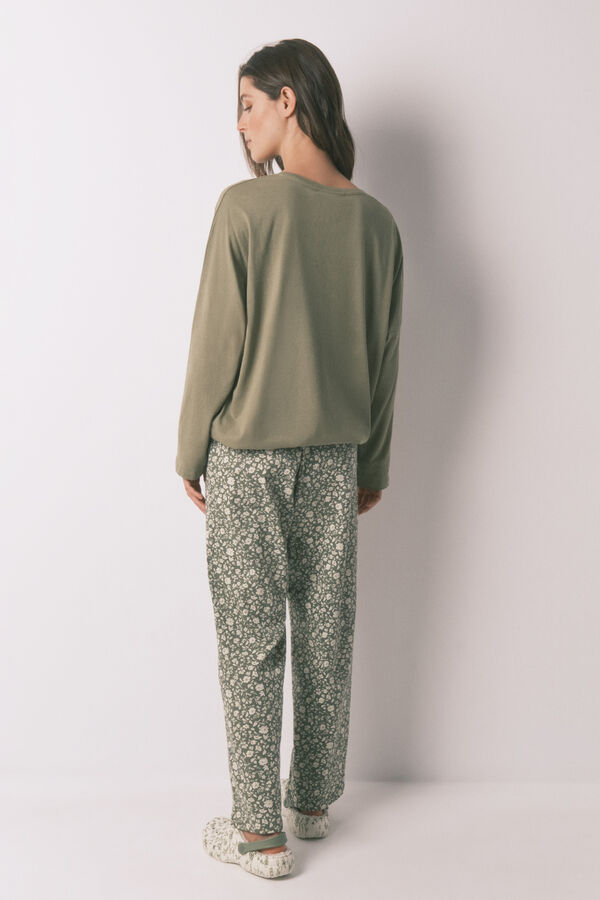 Women'secret Pijama larga Smiley color caqui 100 % algodón  kaki
