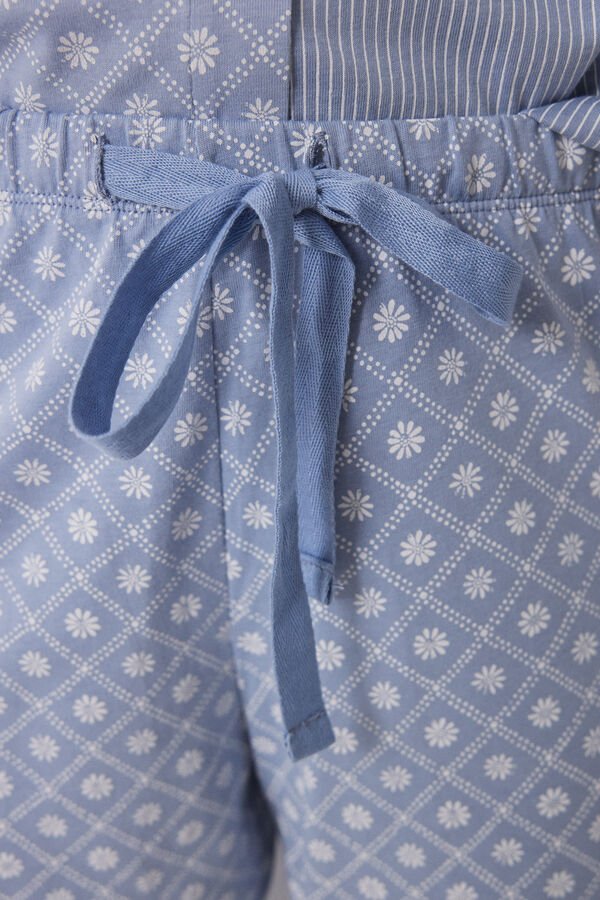Womensecret Pijama camisera 100% algodón rayas y flores azul