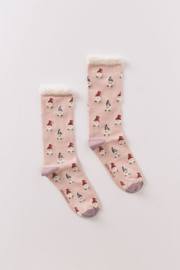 Women'secret Calcetines largos con estampado de gnomos rosa