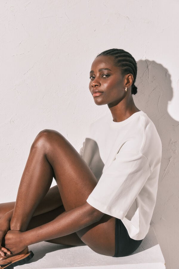 Women'secret Playera de felpa con estampado "Club del Mar" blanca marfil