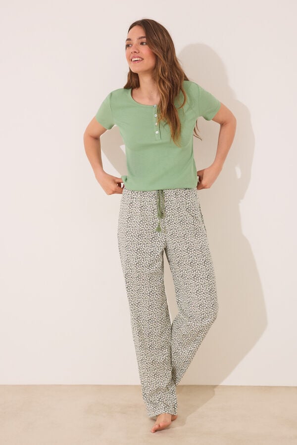 Womensecret Pijama larga algodón acanalado verde verde