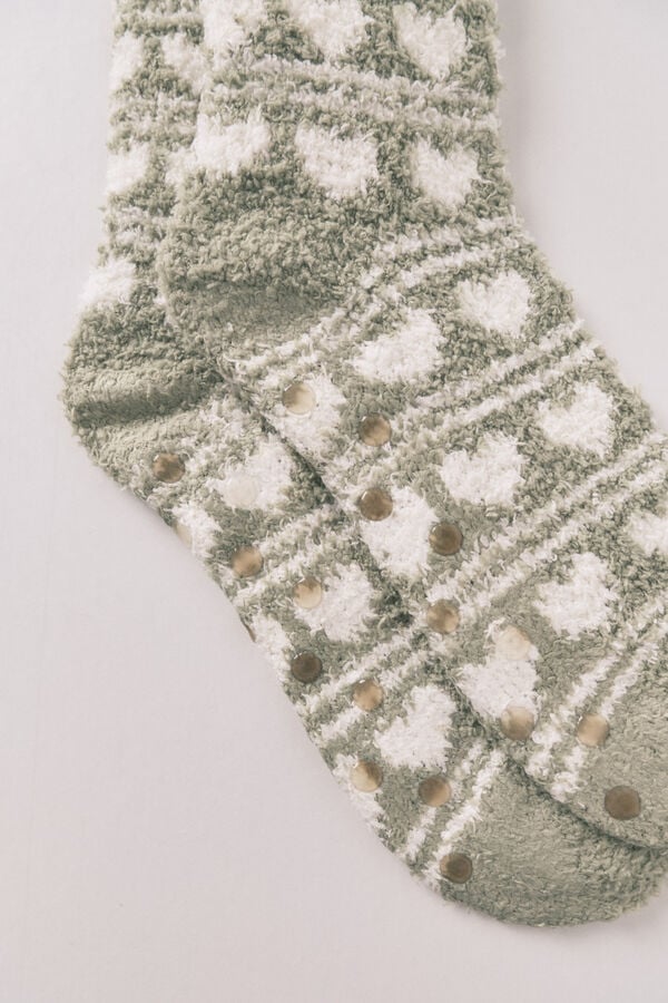 Women'secret Calcetines largos de piel con estampado de corazones verdes verde