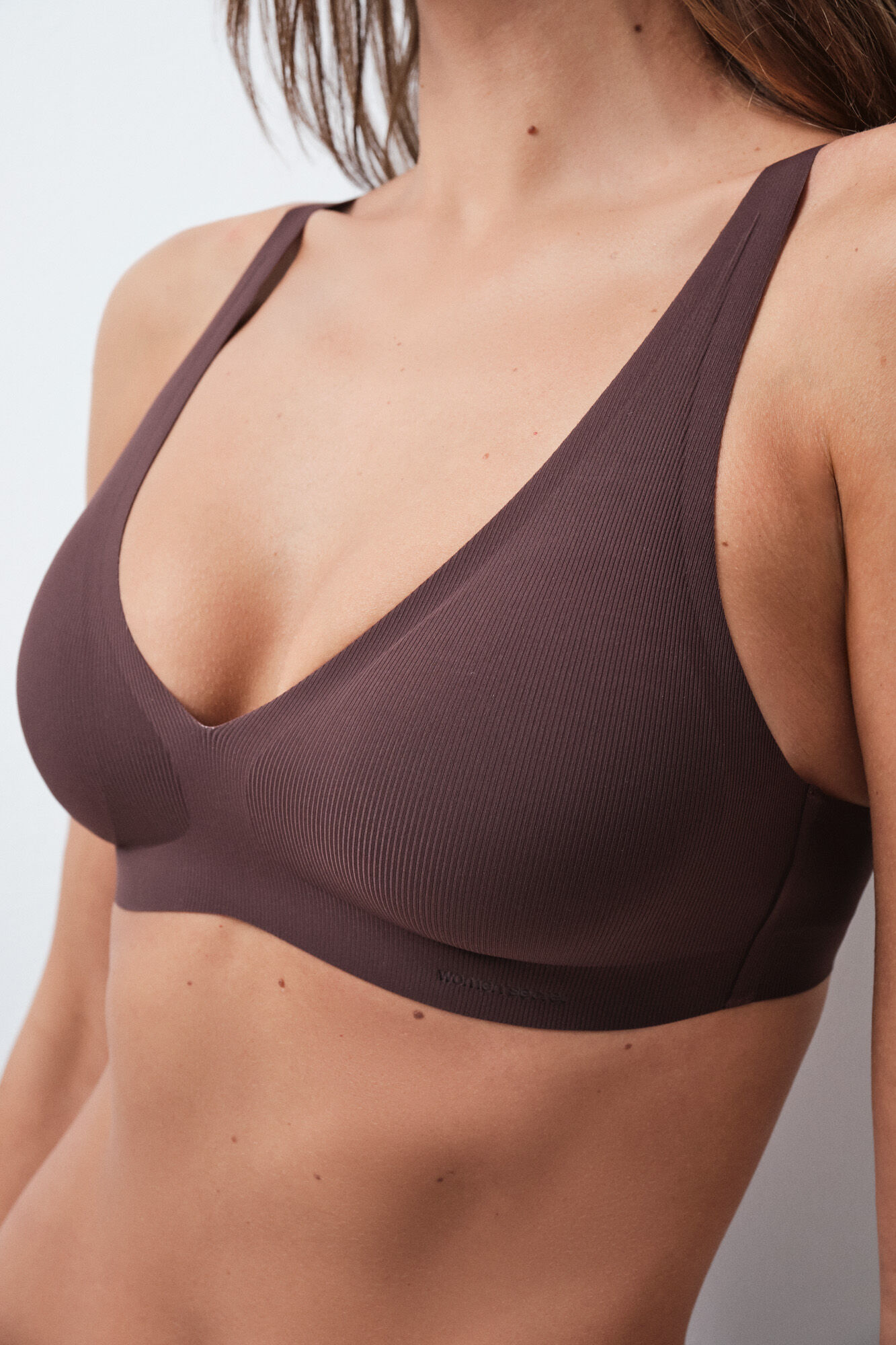 Women'secret Brasier top halter de microfibra acanalada caf&eacute;