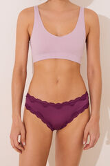 Womensecret Panty brasileño de microfibra brillante con encaje color vino púrpura