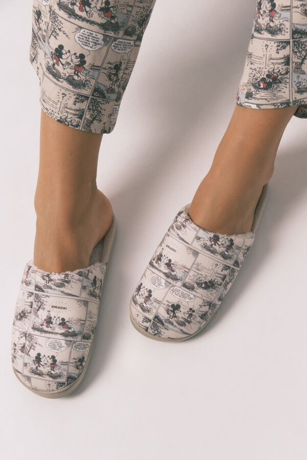 Women'secret Pantuflas para casa blancas de Mickey Mouse estampado