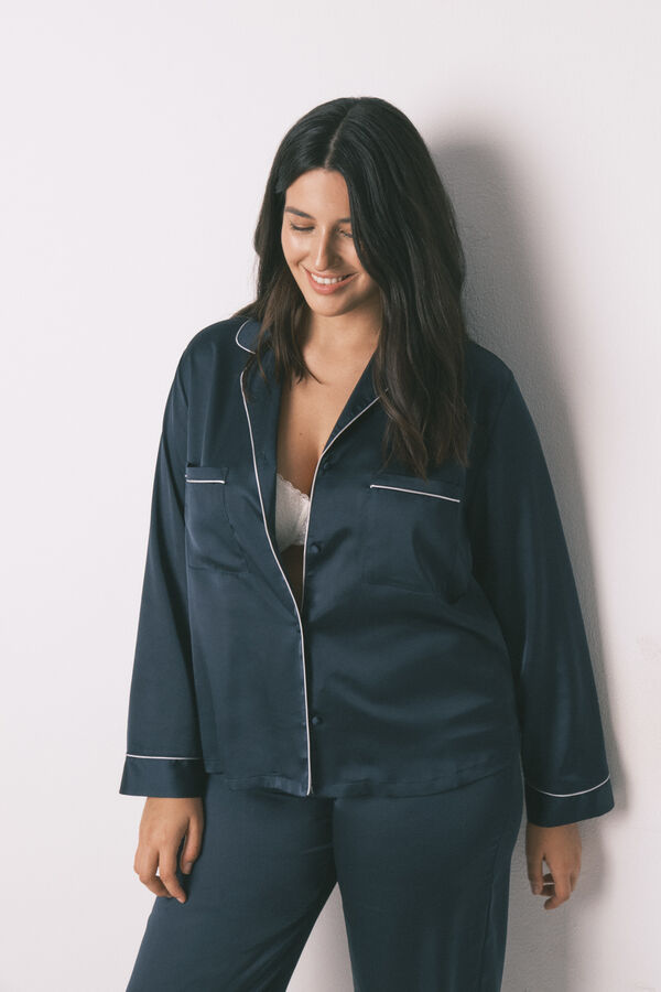 Women'secret Pijama camisera largo de sat&eacute;n azul azul
