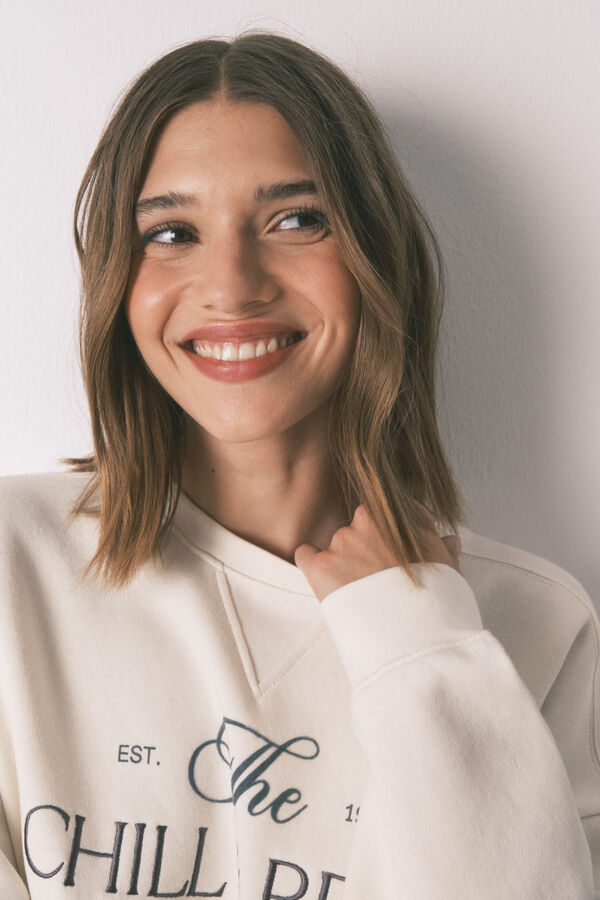 Women'secret Sudadera de felpa de algodón blanca marfil