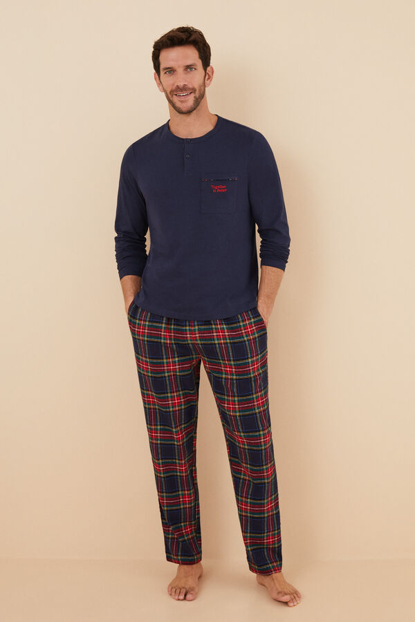 Women'secret Pijama hombre 100% algodón cuadros  azul