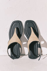 Women'secret Sandalias planas de dedo de rafia negro