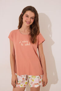 Womensecret Pijama corta de algodón naranja con hojas naranja