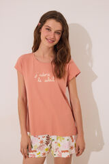 Womensecret Pijama corta de algodón naranja con hojas naranja