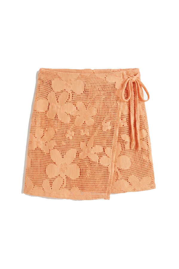 Women'secret Pareo corto de crochet con flores naranja naranja