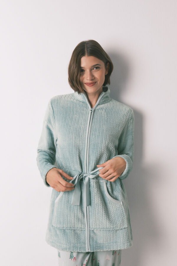 Women'secret Bata midi tejido polar verde verde