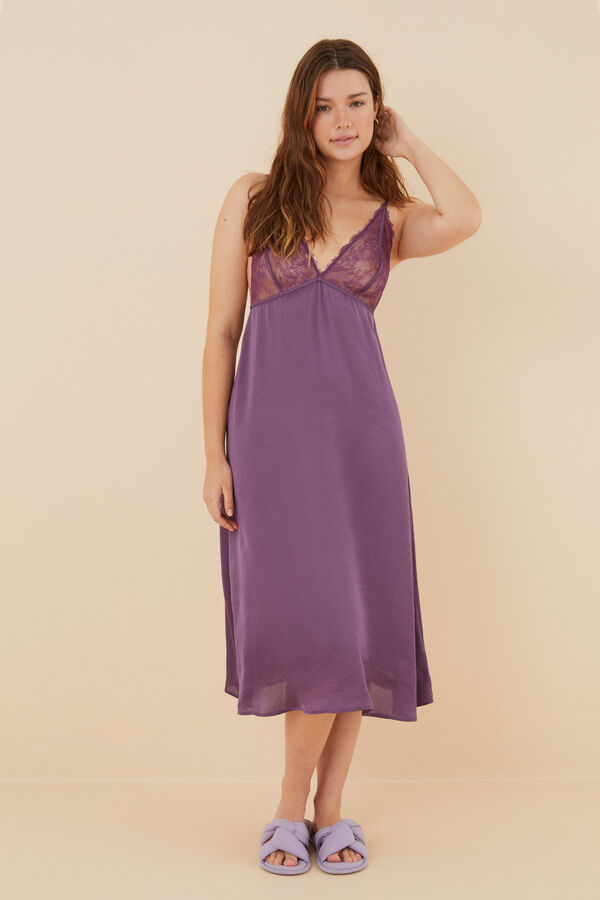 Womensecret Camisón midi satín encaje morado morado/lila