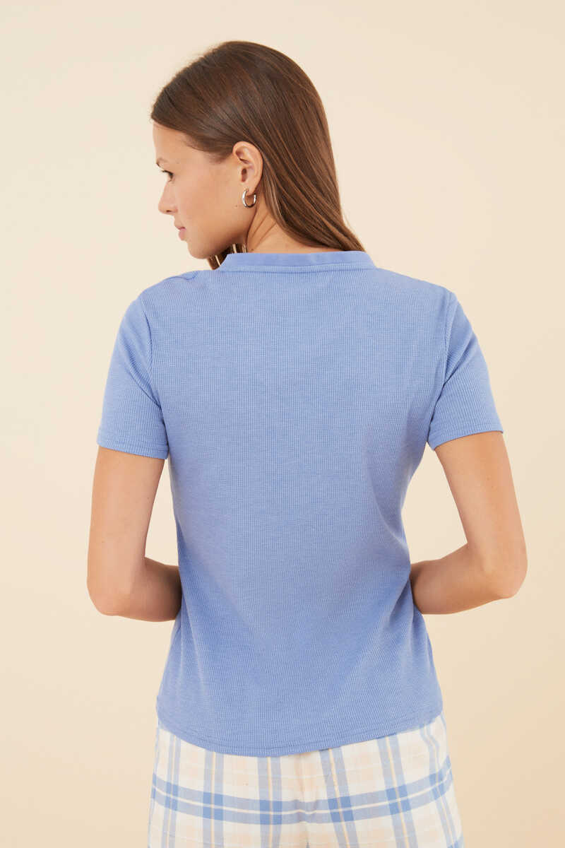 Womensecret Camiseta de manga corta con tejido estilo waffle azul azul