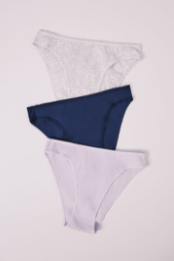 HI&BYE Pack 3 panties cl&aacute;sicas de algod&oacute;n azul el&eacute;ctrico blanco