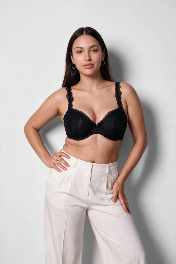 Women'secret Brasier cl&aacute;sico de encaje negro PRETTY negro