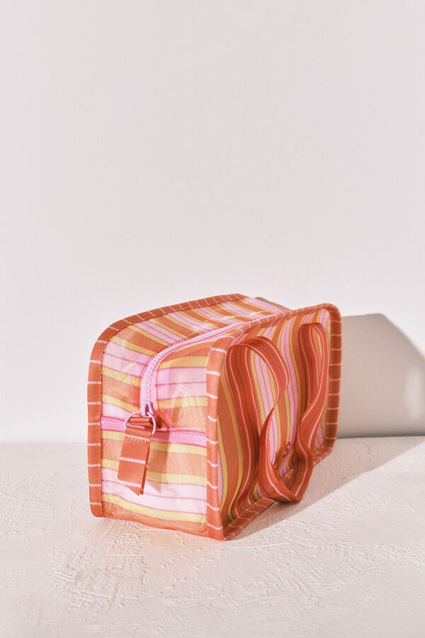Women'secret Neceser mediano de malla a rayas rosa y naranja estampado