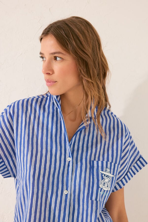 Womensecret Pijama camisera de rayas azules estampado