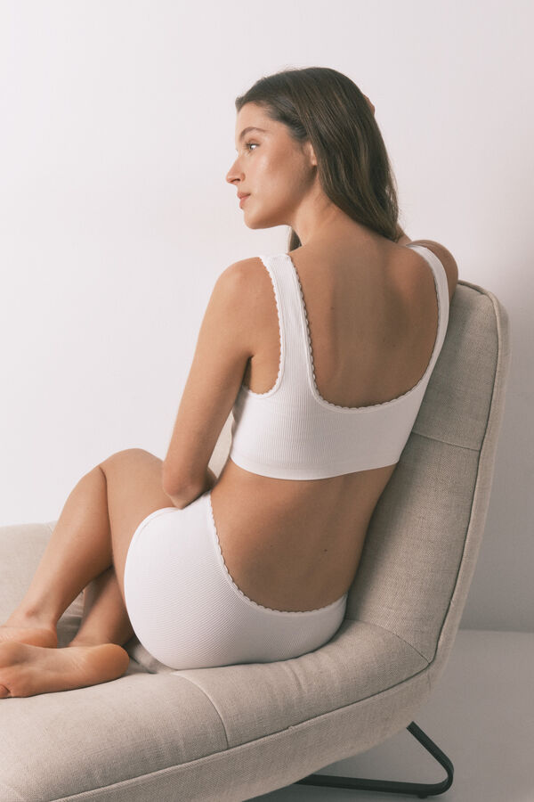 Women'secret Top sin costuras acanalado blanco marfil