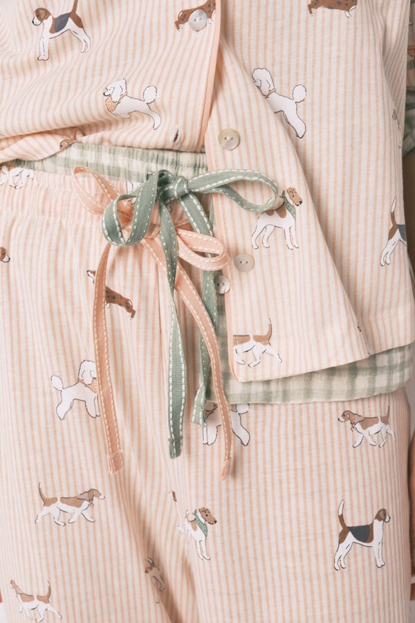 Women'secret Pijama camisera larga de 100% algod&oacute;n estampada de rayas y perritos naranja