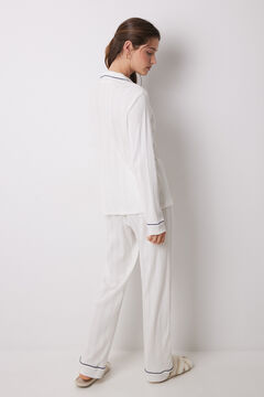 Womensecret Pijama camisera 100% algodón canalé blanco  marfil