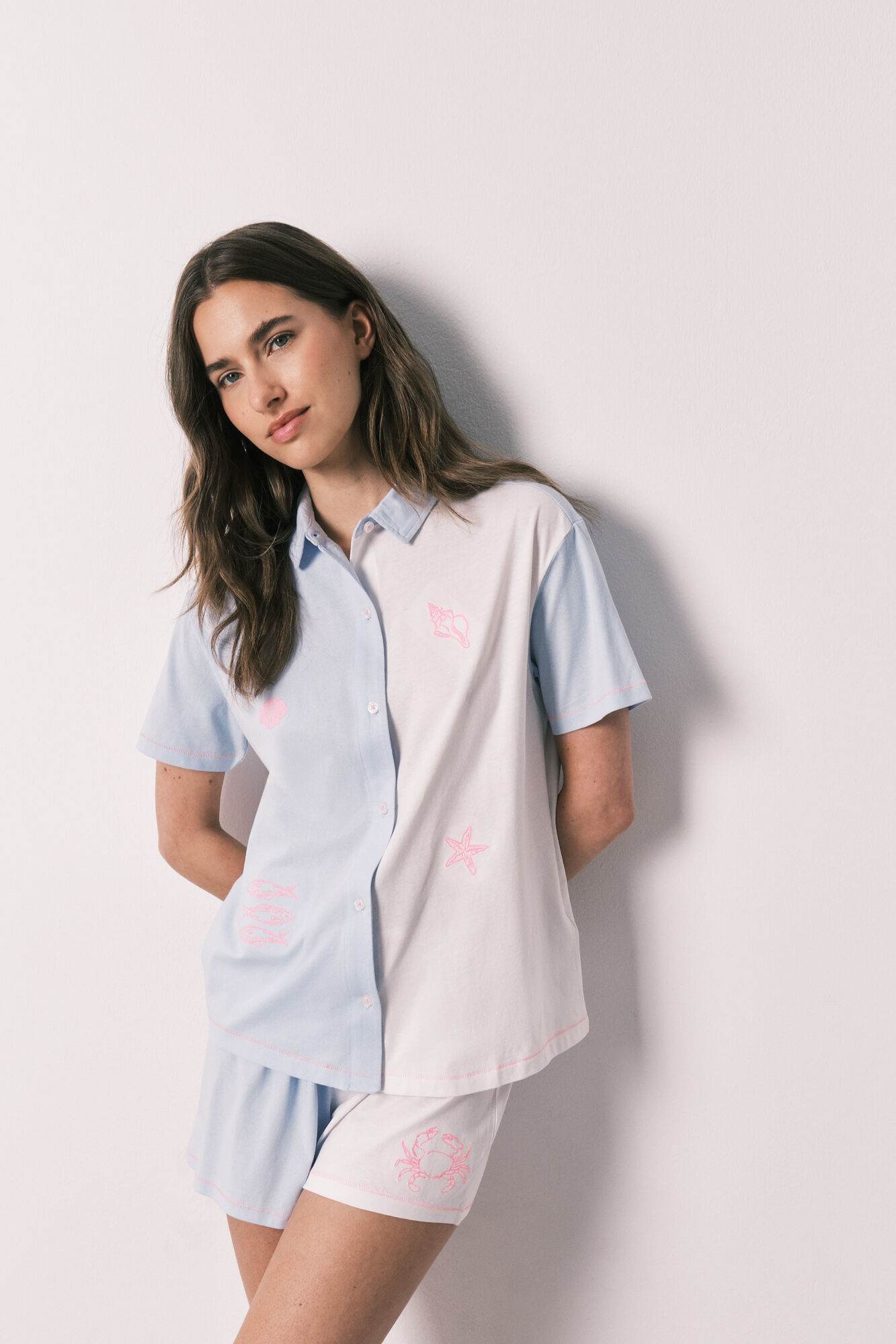 Women'secret Pijama corta camisera de algod&oacute;n con nudo