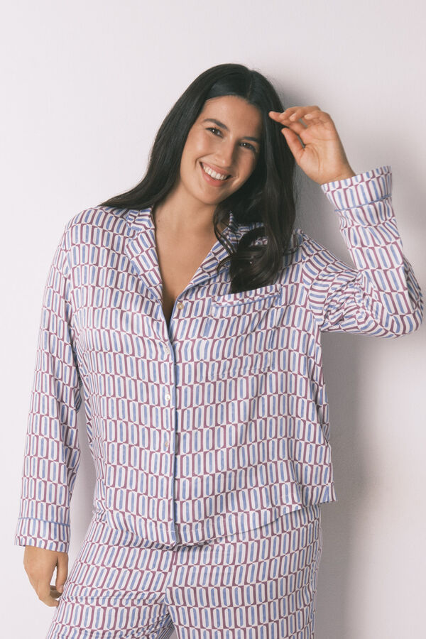 Women'secret Pijama camisera de satén con estampado geométrico púrpura