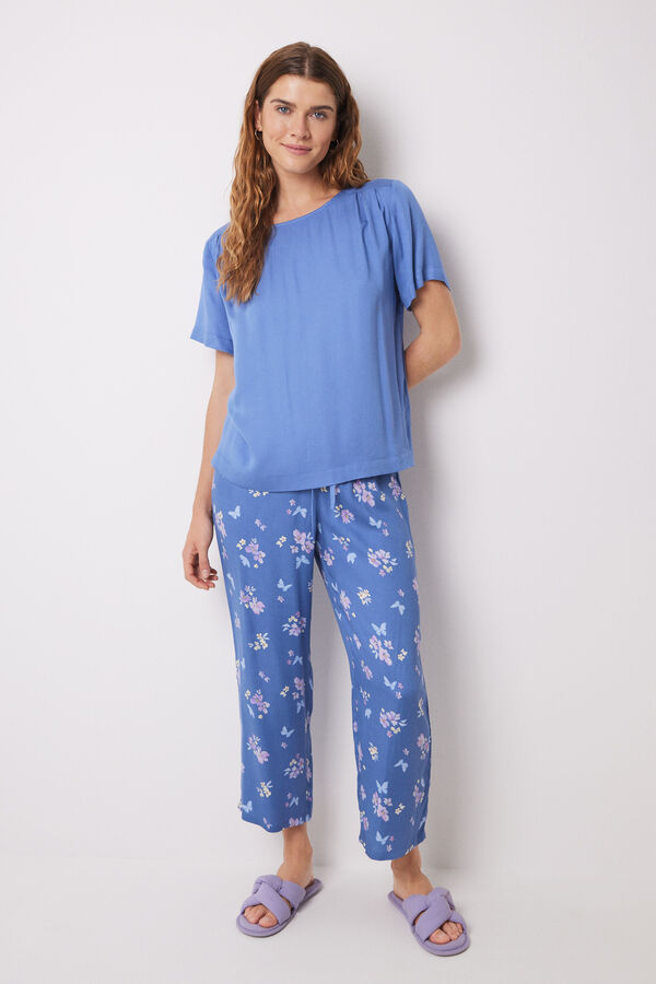 Womensecret Pijama capri soft touch estampado mariposas azul