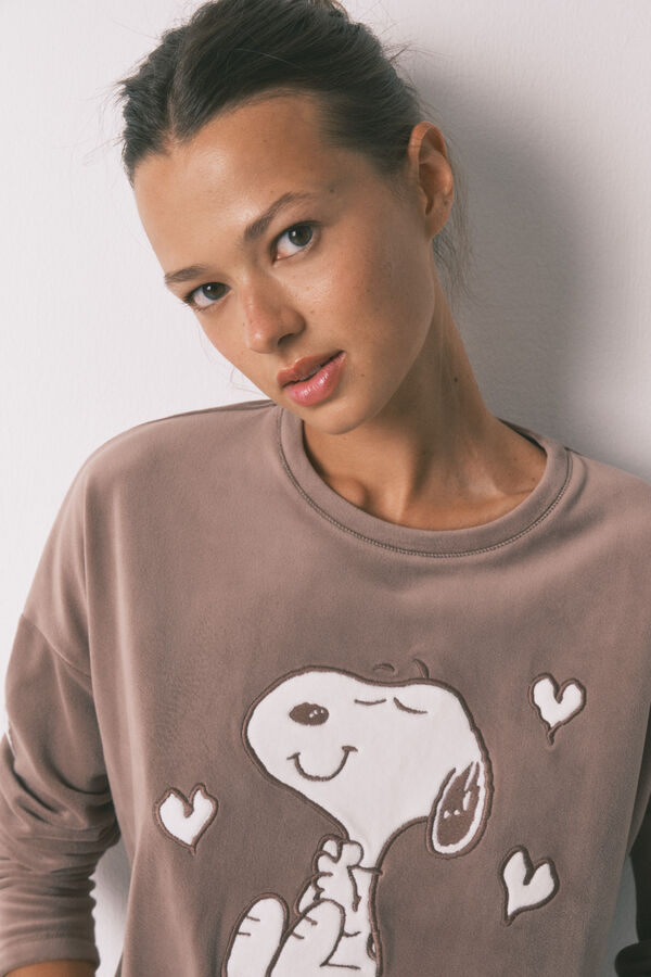 Women'secret Pijama larga de terciopelo de Snoopy nude