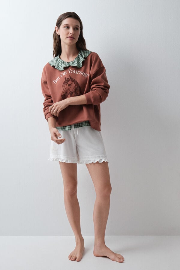 Women'secret Sudadera de algod&oacute;n con caballo marr&oacute;n caf&eacute;