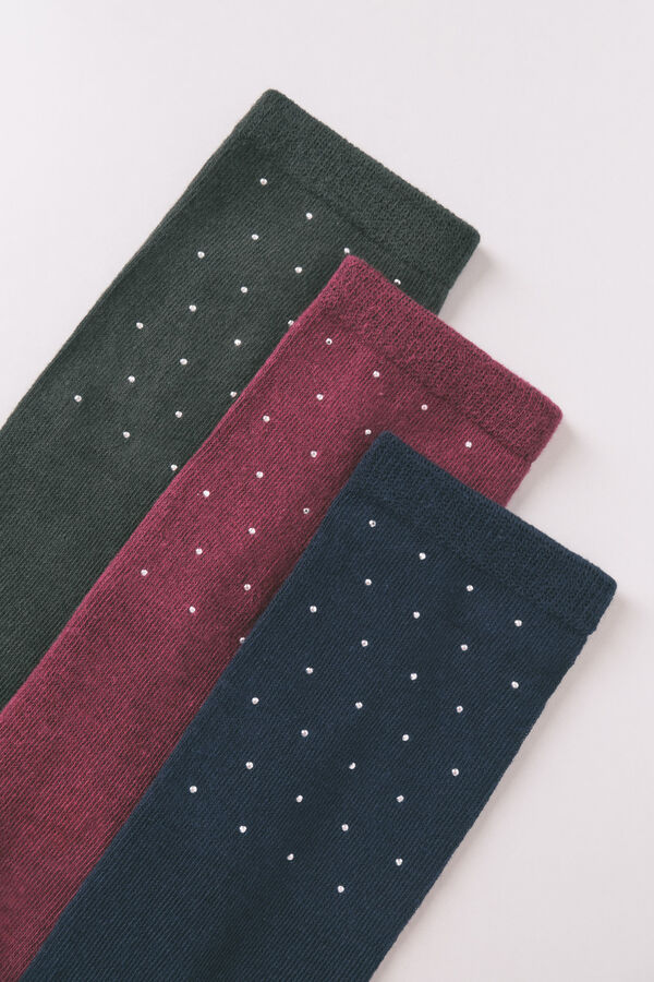 Women'secret Pack de 3 calcetines largos de algodón con mezcla de purpurina estampado