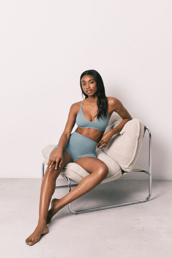 Women'secret Top triangular acanalado sin costuras azul azul