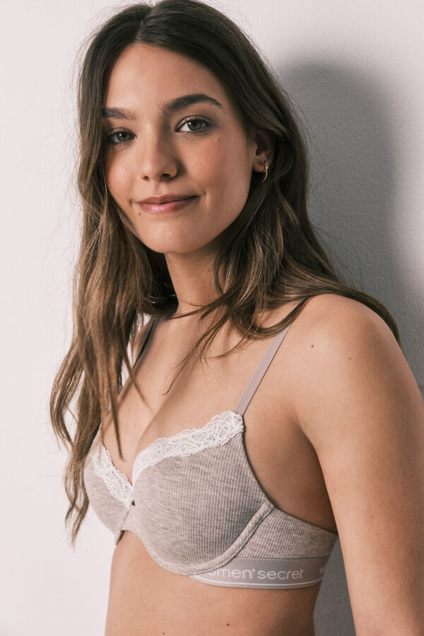 Women'secret Brasier cl&aacute;sico acanalado de algod&oacute;n marr&oacute;n BEAUTIFUL nude