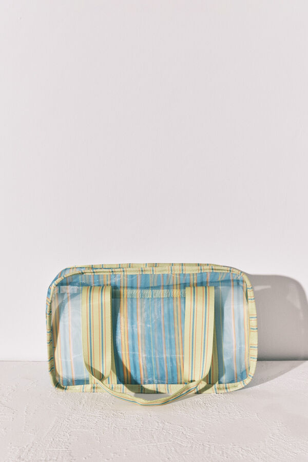 Women'secret Neceser mediano de malla a rayas azul y verde estampado