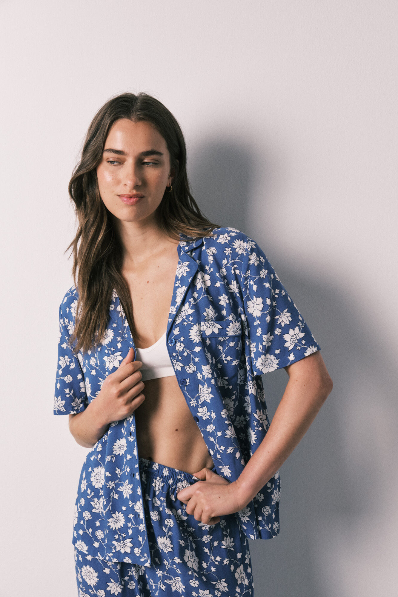 Women'secret Pijama larga camisera de flores azul