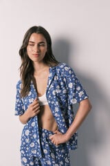 Women'secret Pijama larga camisera de flores azul estampado