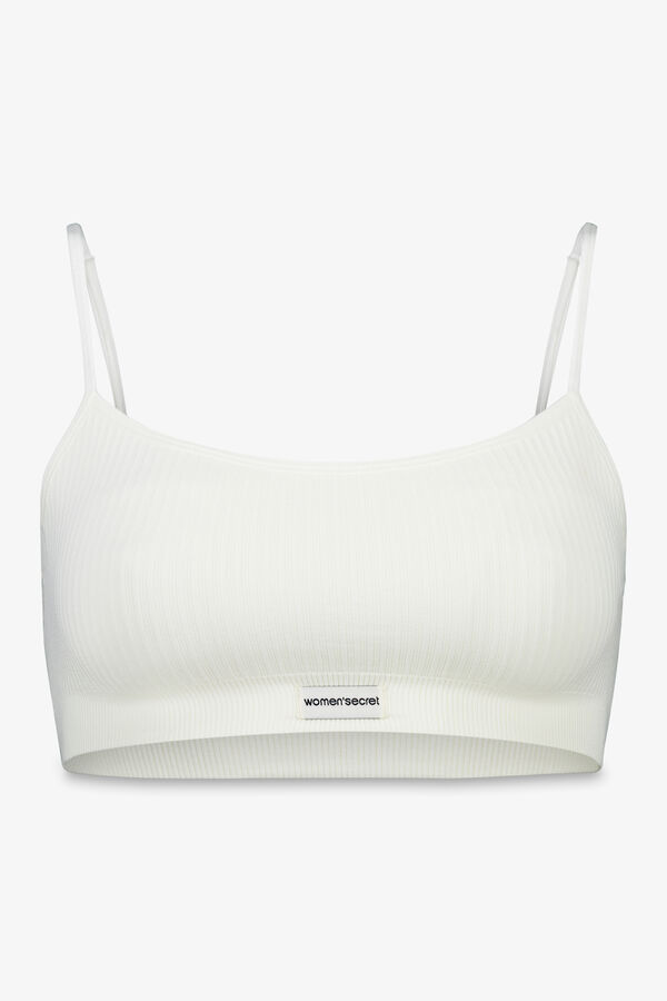 Womensecret Top blanco de canalé sin costuras marfil