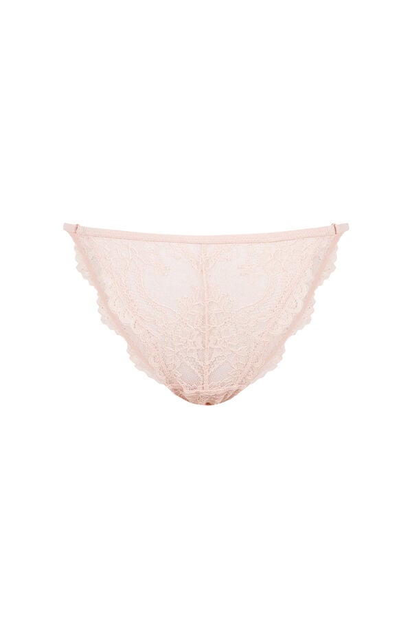 Womensecret Panty clásica de encaje rosa con tiras rosa