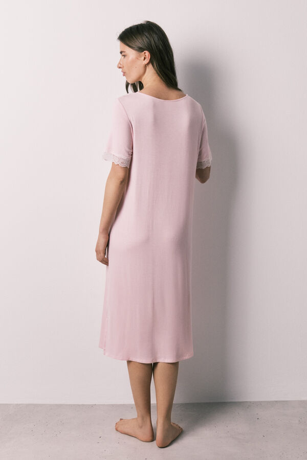 Women'secret Camis&oacute;n midi de viscosa y encaje rosa rosa