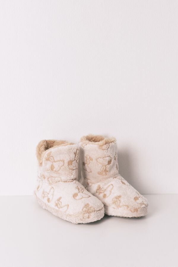 Women'secret Pantuflas para casa de bota alta de Snoopy beige