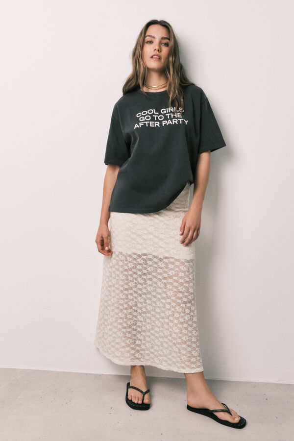 Women'secret Playera de manga corta de algod&oacute;n negro lavado negro