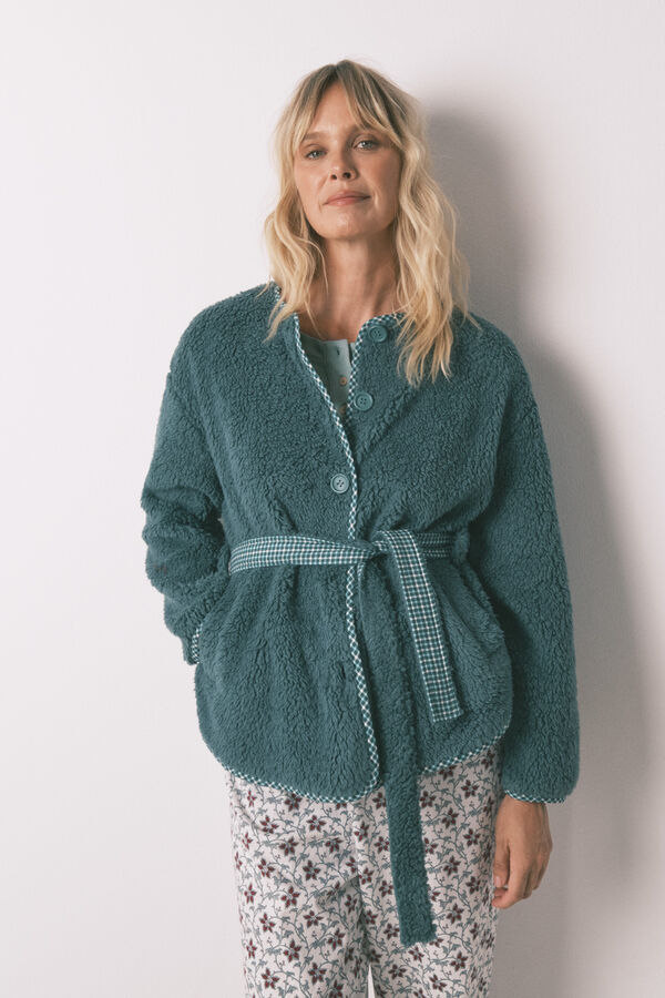 Women'secret Tejido de borrego de bata verde verde