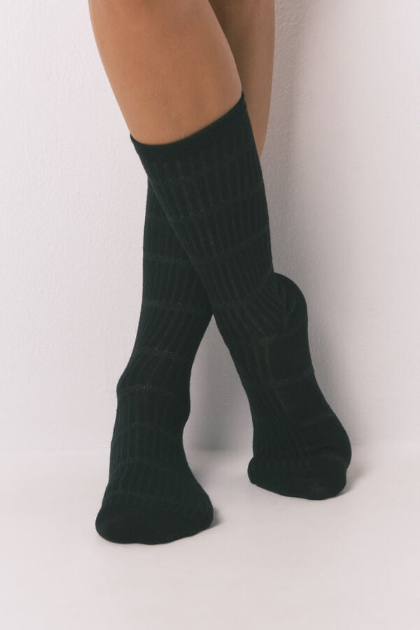 Women'secret Pack de 3 calcetines largos negros de algodón brillante negro